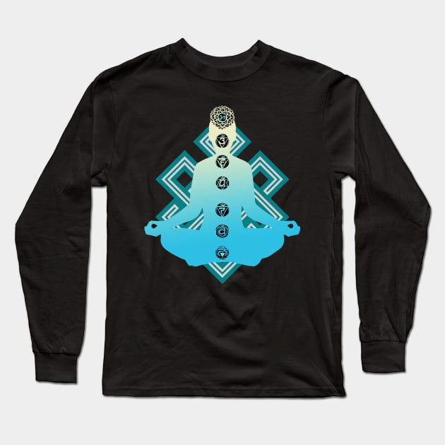 Chakras Louts Meditation Buddhism Zen Long Sleeve T-Shirt by Foxxy Merch